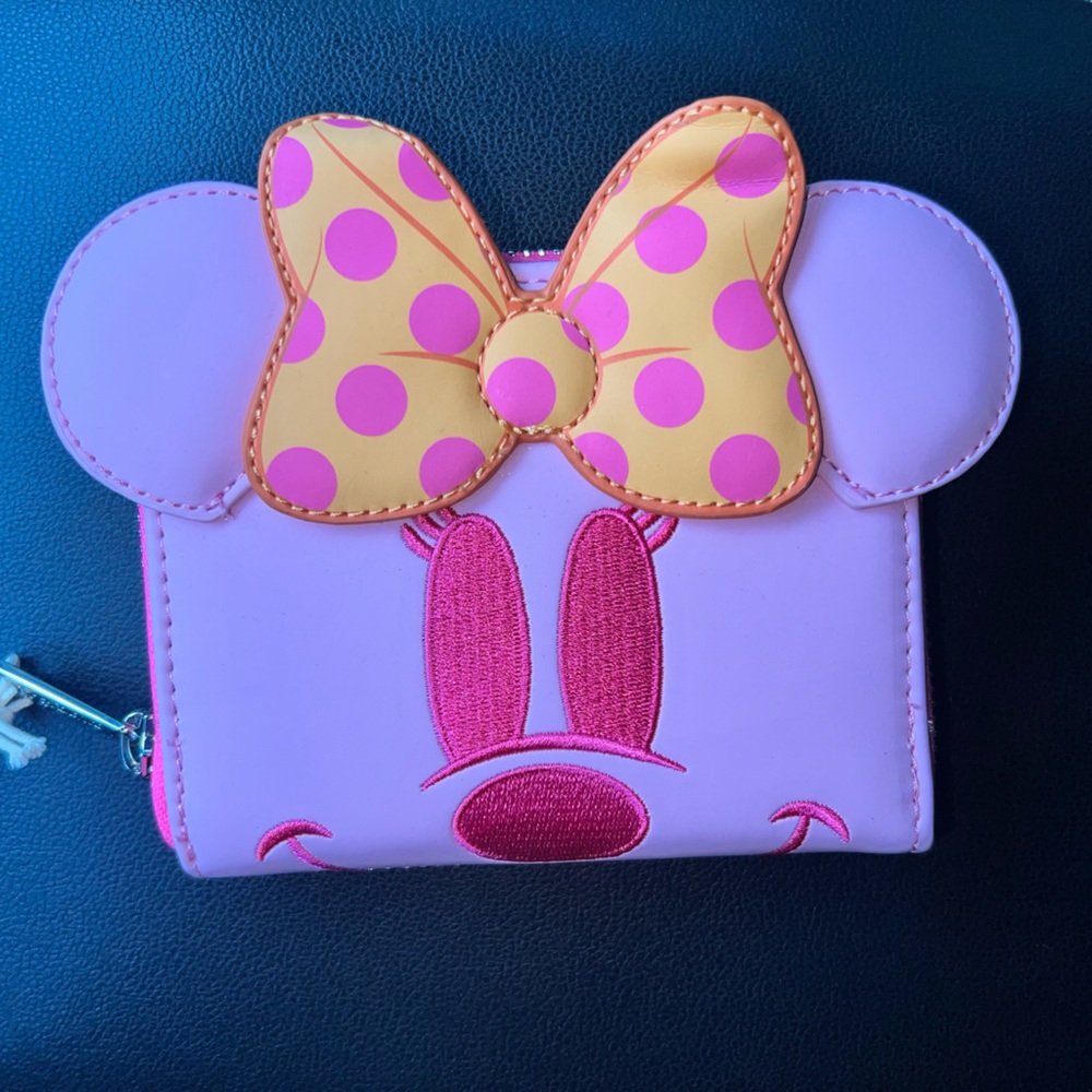 Loungefly Disney Ghost Minnie Mouse Pastel Pink Glow in the Dark Wallet…New!!
